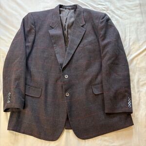 Austin Manor Mens Blazer Plaid Brown Red‎ Wool Blend Sport Coat Sz R50